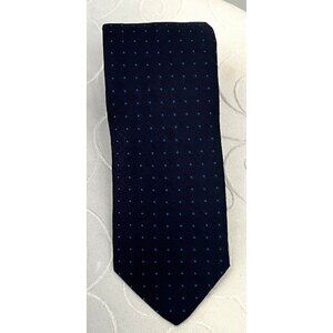 Tom James Long Men's 100%‎ Silk Navy Tie Blue Dot Pattern